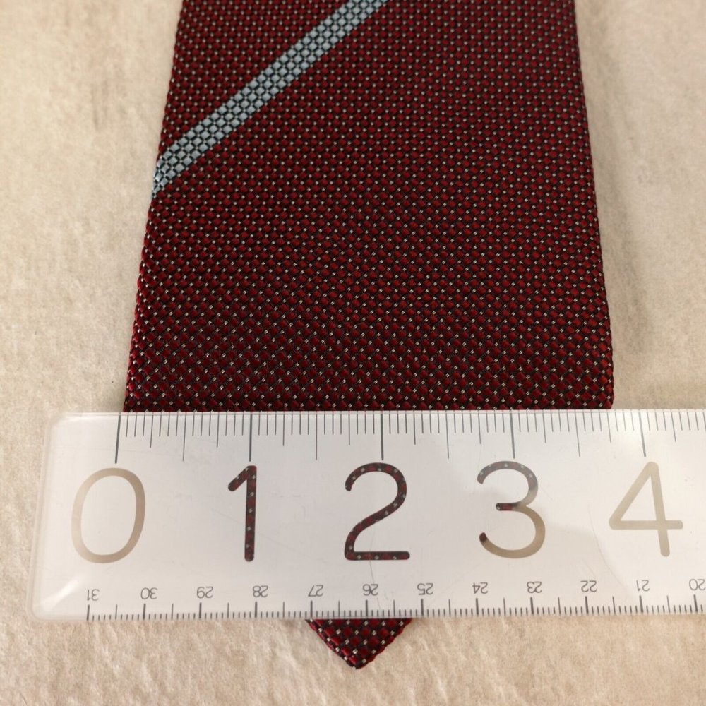 TAKASHIMAYA Men's Red Wine Light Blue Striped Neck Tie Business Classic Textured - Picture 9 of 13